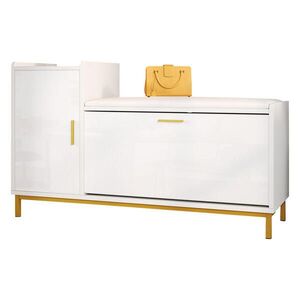 STILVORA SKŘÍŇ NA BOTY bílá se 2 přihrádkami a lavicí, do obývacího pokoje a chodby, 100×38×68 cm obraz