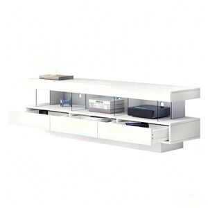 STILVORA TV stolek Bílý se 3 zásuvkami a LED osvětlením do obývacího pokoje, 160×38×50, 5 cm obraz