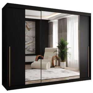 Home Collective SKŘÍŇ S POSUVNÝMI DVEŘMI se zrcadlem, šířka 250 cm, černá se zlatým úchytem obraz
