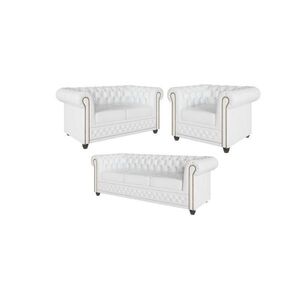 S-Style CHESTERFIELD SEDACÍ SOUPRAVA 3+2+1 Morin z bílé veganské kůže se spací funkcí obraz