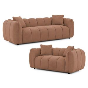 S-Style SEDACÍ SOUPRAVA 3+2 Nubira v hluboce prošívaném designu Bubble z měkké strukturované látky v terakotové barvě s moderním vzhledem obraz