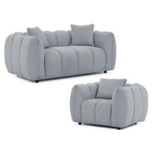 S-Style SEDACÍ SOUPRAVA 2+1 Nubira v hluboce prošívaném designu Bubble z měkké strukturované látky v šedé barvě s moderním vzhledem obraz