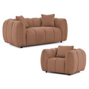 S-Style SEDACÍ SOUPRAVA 2+1 Nubira v hluboce prošívaném designu Bubble z měkké strukturované látky ve světle béžové barvě s moderním vzhledem obraz