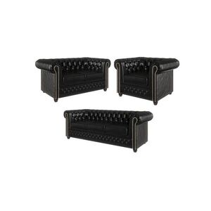 S-Style CHESTERFIELD SEDACÍ SOUPRAVA 3+2+1 Morin z černé veganské kůže se spací funkcí obraz