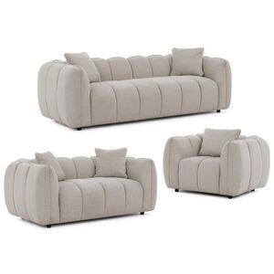 S-Style SEDACÍ SOUPRAVA 3+2+1 Nubira v hluboce prošívaném designu Bubble z měkké strukturované látky v barvě taupe s moderním vzhledem obraz