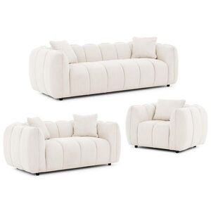 S-Style SEDACÍ SOUPRAVA 3+2+1 Nubira v hluboce prošívaném designu Bubble z měkké strukturované látky v krémové barvě s moderním vzhledem obraz