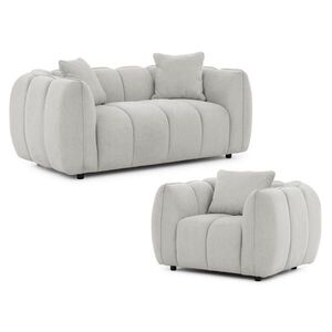 S-Style SEDACÍ SOUPRAVA 2+1 Nubira v hluboce prošívaném designu Bubble z měkké strukturované látky ve světle šedé barvě s moderním vzhledem obraz