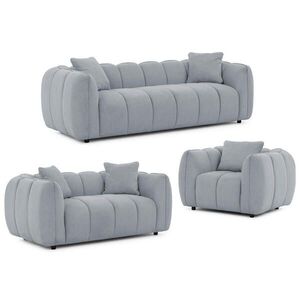S-Style SEDACÍ SOUPRAVA 3+2+1 Nubira v hluboce prošívaném designu Bubble z měkké strukturované látky v šedé barvě s moderním vzhledem obraz