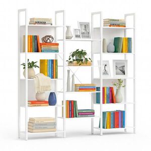 Relaxdays KNIHOVNA bílá 14 polic MDF 166 cm obraz