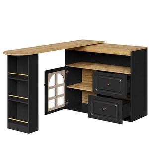 Redom BAROVÝ stolek z MDF 138-204/39/104 cm otočný o 360° se 2 zásuvkami, policemi a dvířky z tvrzeného skla, Černá obraz