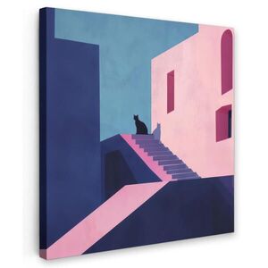 MuchoWow OBRAZ NA PLÁTNĚ Kočka - Schody - Budovy - Kontrasty stínů 20x20 cm obraz