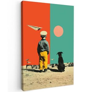 MuchoWow OBRAZ NA PLÁTNĚ Retro - Chlapec - Pes - Červená - Zelená 20x30 cm obraz