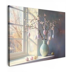 MuchoWow OBRAZ NA PLÁTNĚ Zátiší - Váza - Velikonoční ratolest 80x60 cm obraz