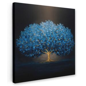 MuchoWow OBRAZ NA PLÁTNĚ Strom - modrá - listy - tahy štětcem 20x20 cm obraz