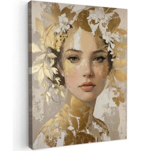 MuchoWow OBRAZ NA PLÁTNĚ Tvář - Žena - Listy - Zlato 60x80 cm obraz
