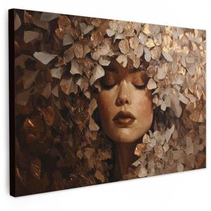 MuchoWow OBRAZ NA PLÁTNĚ Tvář - Dáma - Listy - Tahy štětcem 120x80 cm obraz