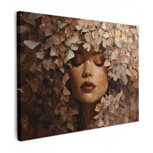 MuchoWow OBRAZ NA PLÁTNĚ Tvář - Dáma - Listy - Tahy štětcem 80x60 cm obraz