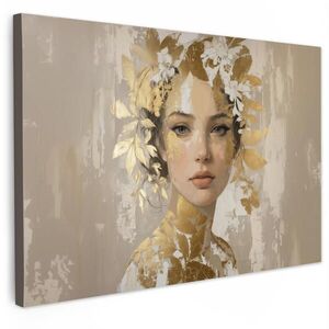 MuchoWow OBRAZ NA PLÁTNĚ Tvář - Žena - Listy - Zlato 120x80 cm obraz