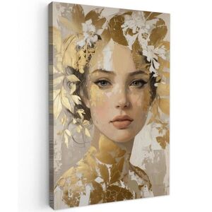 MuchoWow OBRAZ NA PLÁTNĚ Tvář - Žena - Listy - Zlato 60x90 cm obraz