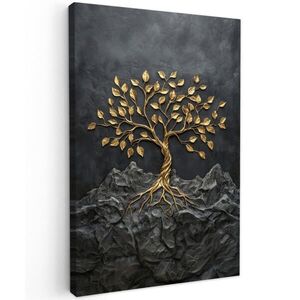MuchoWow OBRAZ NA PLÁTNĚ Listy - Zlato - Strom - Skála 60x90 cm obraz