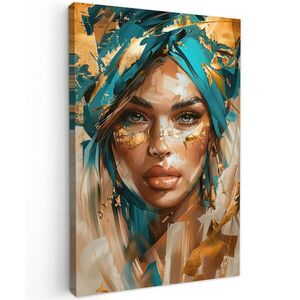 MuchoWow OBRAZ NA PLÁTNĚ Žena - Portrét - Zlatá - Luxusní - Modrá 80x120 cm obraz