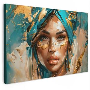 MuchoWow OBRAZ NA PLÁTNĚ Žena - Portrét - Zlatá - Luxusní - Modrá 90x60 cm obraz