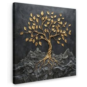 MuchoWow OBRAZ NA PLÁTNĚ Listy - Zlato - Strom - Skála 50x50 cm obraz