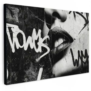 MuchoWow OBRAZ NA PLÁTNĚ Obličej - Ústa - Graffiti - Černá barva 30x20 cm obraz