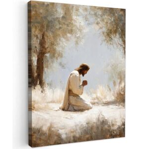 MuchoWow OBRAZ NA PLÁTNĚ Ježíš - klečící - lesní krajina - modlící se 60x80 cm obraz