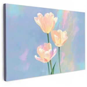 MuchoWow OBRAZ NA PLÁTNĚ Tulipány - růžové akcenty - modré 90x60 cm obraz