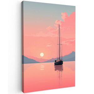 MuchoWow OBRAZ NA PLÁTNĚ Plachetnice - Růžové moře - Západ slunce - Hory 40x60 cm obraz