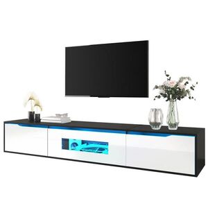 FLIEKS NÍZKÁ KOMODA 180 cm Černá Bílá LED USB Lesk obraz