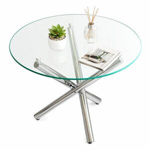 STILVORA JÍDELNÍ STŮL stříbrný s deskou z tvrzeného skla a kovovými nohami, moderní design, 80 × 80 × 76 cm obraz