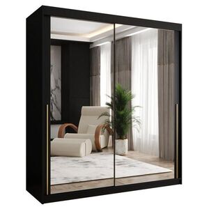 Home Collective ŠATNÍ SKŘÍŇ S POSUVNÝMI DVEŘMI se zrcadlem, šířka 180 cm, černá se zlatým madlem obraz