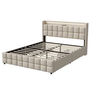 SHOPENTRA ČALOUNĚNÁ postel 180x200 cm béžová s LED, USB, 4 zásuvkami obraz
