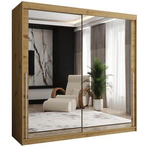 Home Collective ŠATNÍ SKŘÍŇ S POSUVNÝMI DVEŘMI se zrcadlem, šířka 200 cm, Artisan se stříbrným madlem obraz