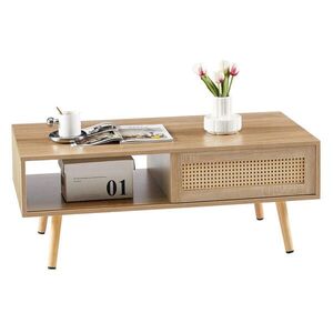 STILVORA KONFERENČNÍ STŮL v přírodní barvě, ratanový stolek s posuvnými dvířky, do obývacího pokoje, 105 × 55 × 40 cm obraz