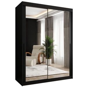 Home Collective ŠATNÍ SKŘÍŇ S POSUVNÝMI DVEŘMI se zrcadlem, šířka 150 cm, černá s černým madlem obraz