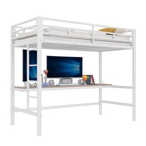 STILVORA HOCHBETT 90/200 cm in Weiß Kinderbett mit Schreibtisch, LED, USB und Type-C obraz