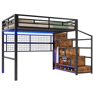 FLIEKS VYVÝŠENÁ POSTEL 140x200cm Kov Skříň LED Černá obraz