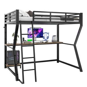 STILVORA PATROVÁ POSTEL 90/200 cm, černá, s LED, psacím stolem, elektrickou zásuvkou a USB obraz