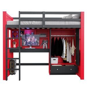FLIEKS VYVÝŠENÁ POSTEL 90x200cm Gaming Stůl Úložný Červená obraz