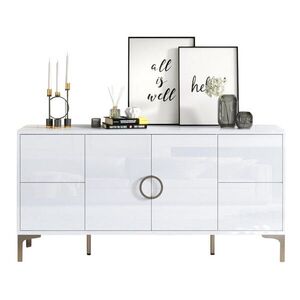Modfu KOMODA z MDF 150x38x59, 5 cm bílá se 4 zásuvkami, 2 dvířky a vysokým leskem obraz
