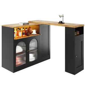 Modfu BAROVÝ stůl z MDF 197x39, 6x100 cm černý s LED osvětlením, otočnou deskou a úložným prostorem obraz