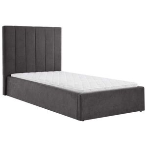 Beautysofa ČALOUNĚNÁ POSTEL Melvio, jednolůžko 90 × 200 cm s úložným prostorem a pěnovou matrací 10 cm, tmavě šedá obraz