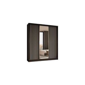 ALTDECOR ŠATNÍ SKŘÍŇ s zrcadlovými posuvnými dveřmi a hliníkovými lamelami – LAMELO – 180 cm černá+černá+bílá obraz