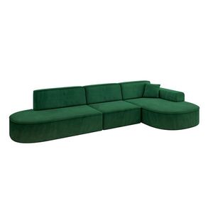 ALTDECOR ROHOVÁ SEDACÍ SOUPRAVA s otomanem vpravo MARI-L2 – 328 x 171 x 79 cm, tmavě zelená barva a velur obraz