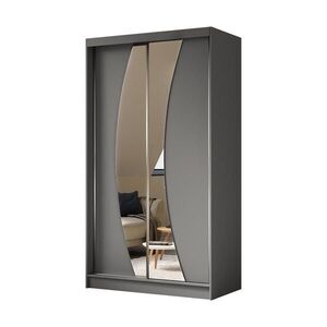 ALTDECOR ŠATNÍ SKŘÍŇ se zrcadlovými posuvnými dveřmi a hliníkovými lamelami, LED osvětlení – VOXI – 120 cm šedá obraz