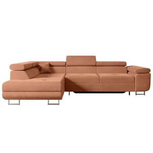 ALTDECOR ROHOVÁ SEDACÍ SOUPRAVA s funkcí lůžka a úložným prostorem GUSA-L 272x202x107 cm korálový velur obraz