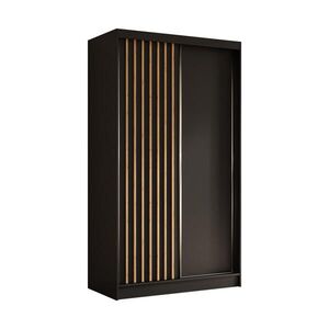 ALTDECOR ŠATNÍ SKŘÍŇ s dýhovanými posuvnými dveřmi a hliníkovými lamelami, LED osvětlení – LABELO – 120 cm černá+černá+Artisan obraz
